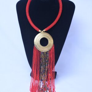 Red & Gold Ring Tassel Necklace