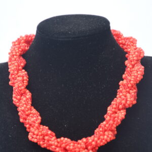 Coral Red Beaded Twist Necklace