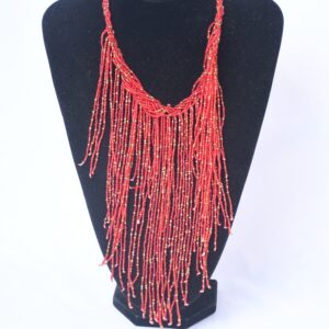 Scarlet Waterfall Beaded Fringe Necklace