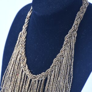 Metallic Silver Cascade Beaded Fringe Necklace