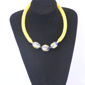 Sunny Yellow Beaded Necklace with Painted Beads
