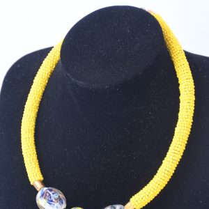 Sunny Yellow Beaded Necklace with Painted Beads