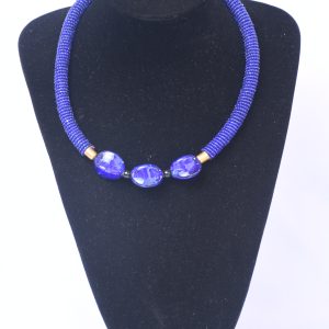 Royal Blue Beaded Necklace with Blue Stone Accents