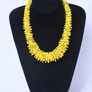 Textured Yellow Coral-Style Beaded Necklace