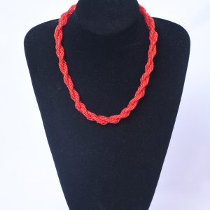 Vibrant Red Braided Beaded Necklace