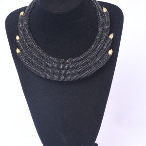 Elegant Black Five-Strand Beaded Necklace