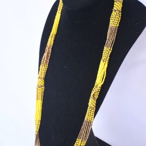 Long Yellow and Brown Multi-Strand Beaded Necklace