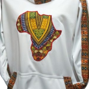 White Hoodie featuring a Vibrant Ankara Africa Map