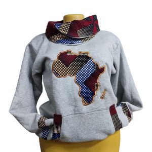 Grey Patchwork Ankara Africa Map Hoodie.