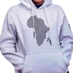 White Pullover Hoodie featuring the Africa Map in Concentric Circles.